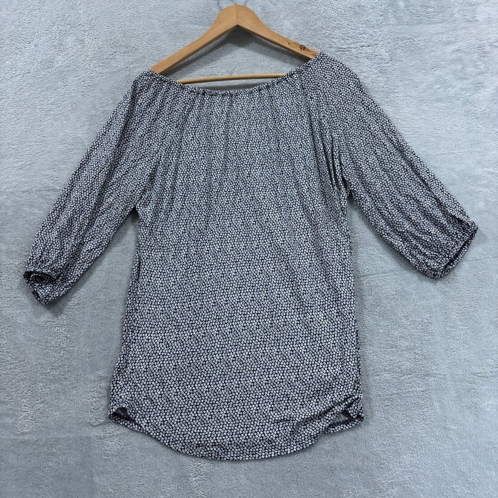 Old Navy Top Blouse Women Large Peasant Floral Blue Balloon Sleeve NWT Tie - Picture 2 of 10